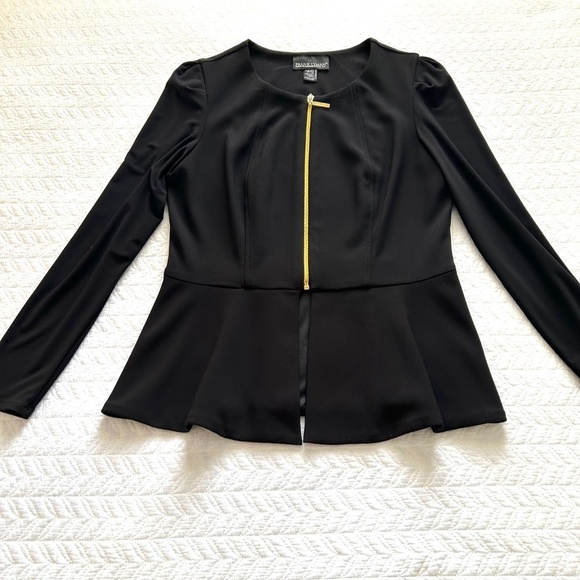 Frank Lyman Zip Front Peplum Hem L/S Black Jersey Jacket Size 10 MadeInCanada! - Picture 4 of 15